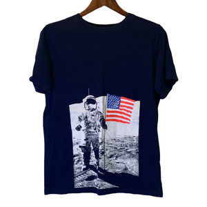 Lands' End Navy Blue XL 18 - 20 Husky T-Shirt Astronaut Graphic Cotton Blend